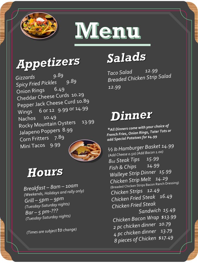 No Name City Dinner Menu